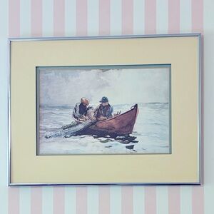 VINTAGE Framed & Matted Winslow Homer The Dory Watercolor Print